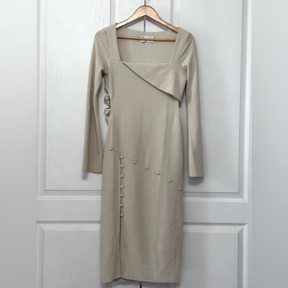 ASOS Women's Sexy Cut Out Midi Length Neutral Dress Size 8 Cream